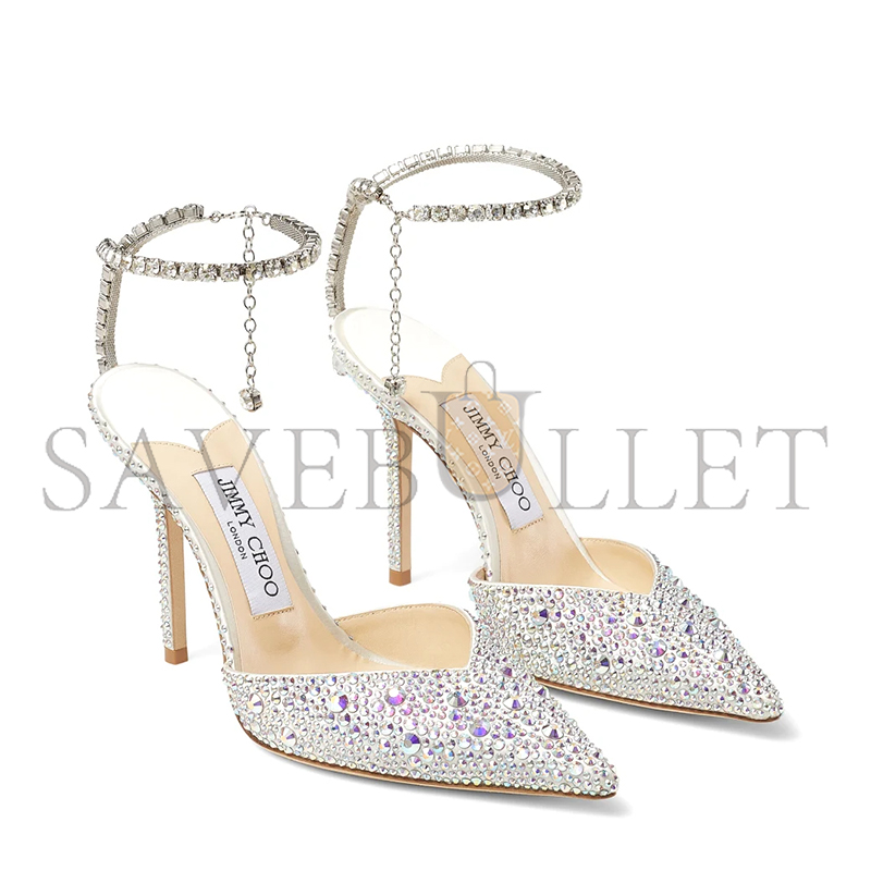 Ji*y Ch* saeda 100 ivory satin pumps with crystal embellishment saeda100bam
